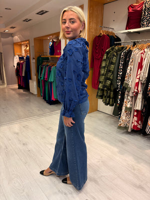Smashed Lemon Royal Blue Textured Blouse