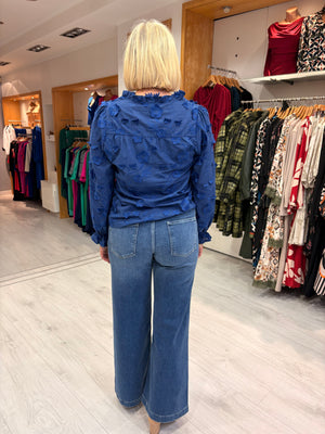 Smashed Lemon Royal Blue Textured Blouse