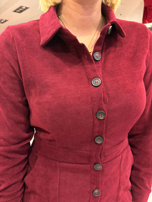 Smashed Lemon Burgundy Corduroy Shirt Dress