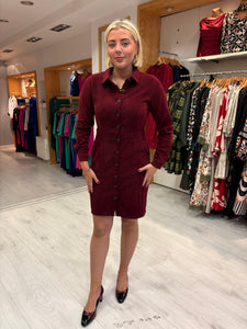 Smashed Lemon Burgundy Corduroy Shirt Dress