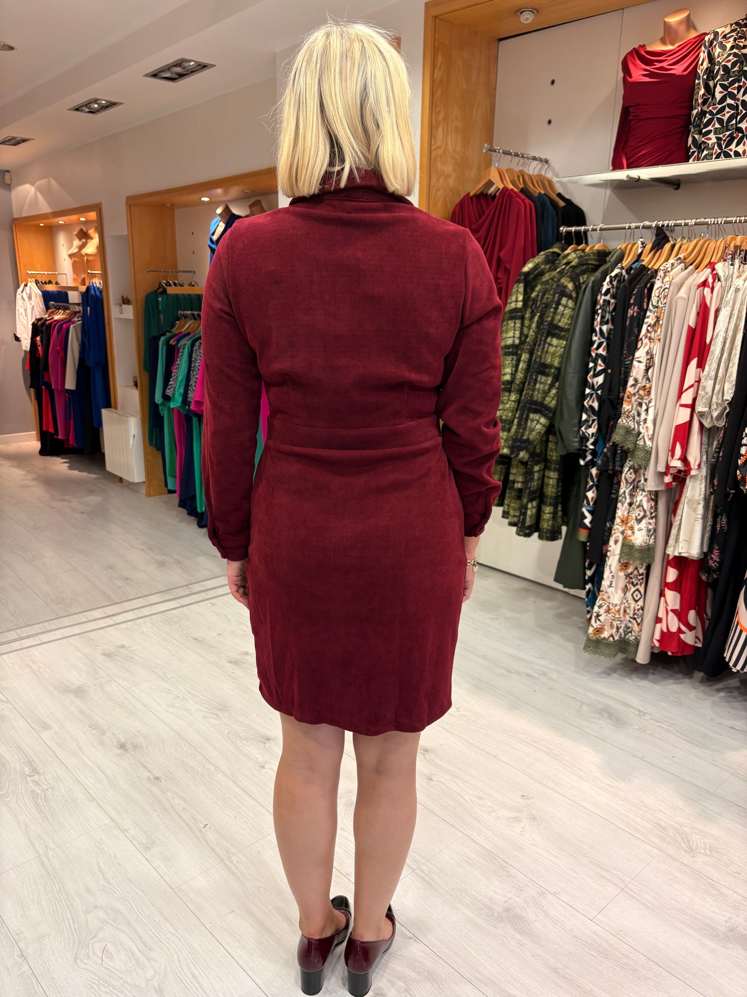 Smashed Lemon Burgundy Corduroy Shirt Dress
