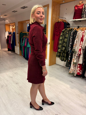 Smashed Lemon Burgundy Corduroy Shirt Dress