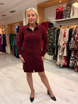 Smashed Lemon Burgundy Corduroy Shirt Dress