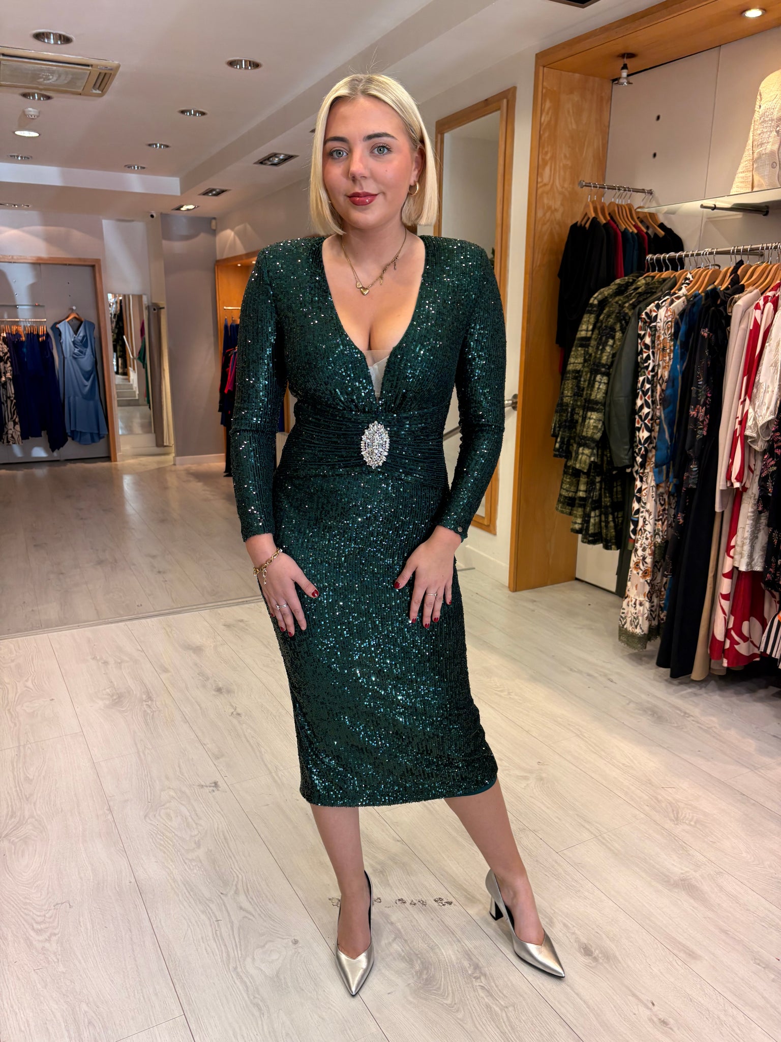 Nissa Emerald Green Sequin Dress