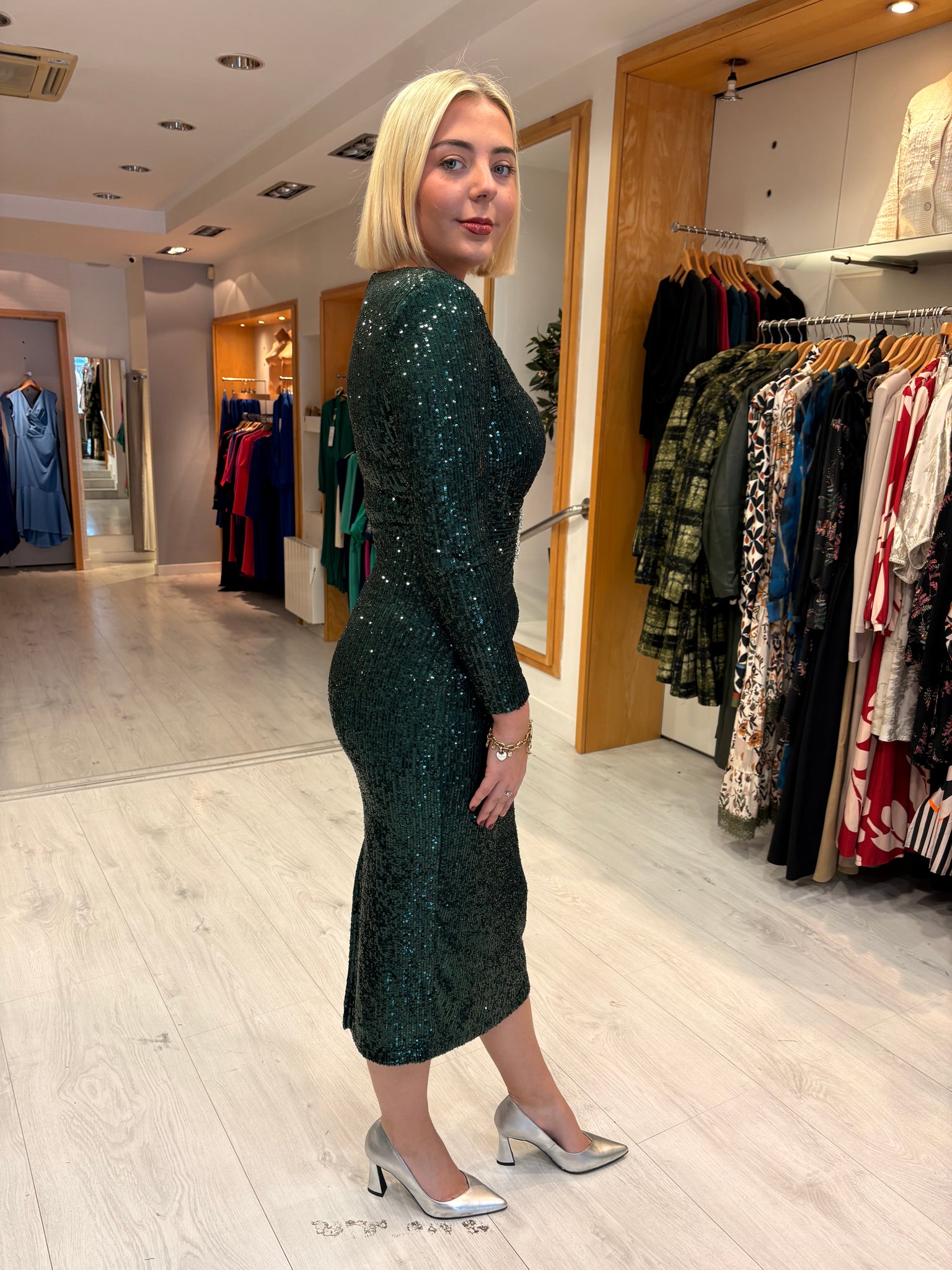 Nissa Emerald Green Sequin Dress