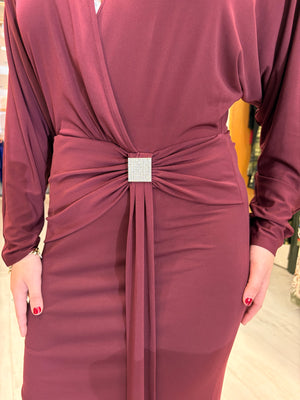 Nissa Burgundy Draped Midi Dress