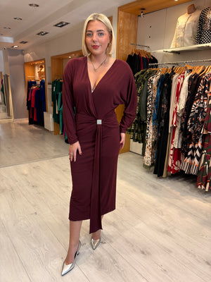 Nissa Burgundy Draped Midi Dress