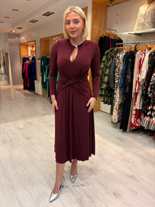 Nissa Burgundy Keyhole Midi Dress