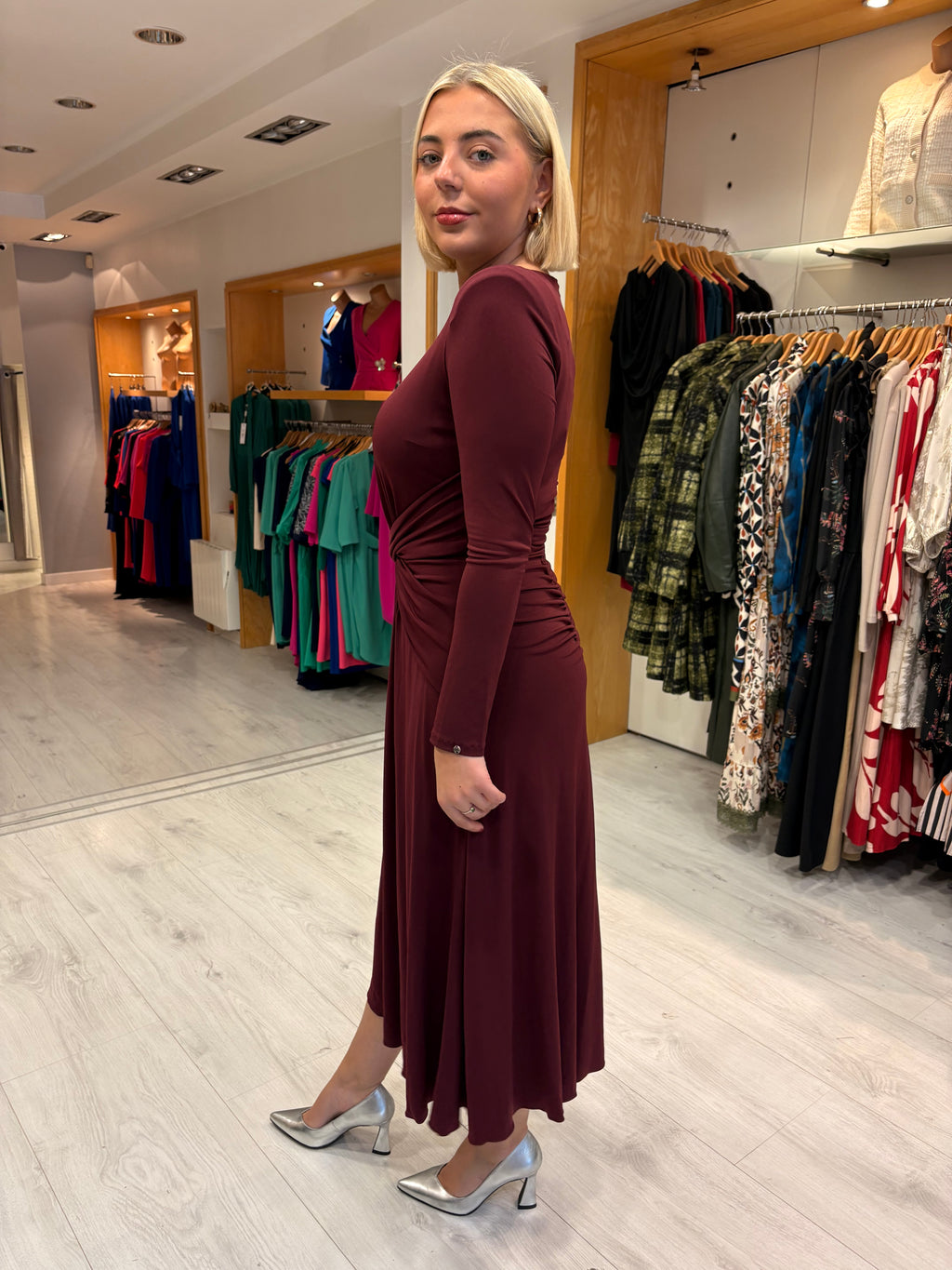 Nissa Burgundy Keyhole Midi Dress