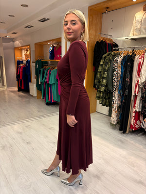 Nissa Burgundy Keyhole Midi Dress