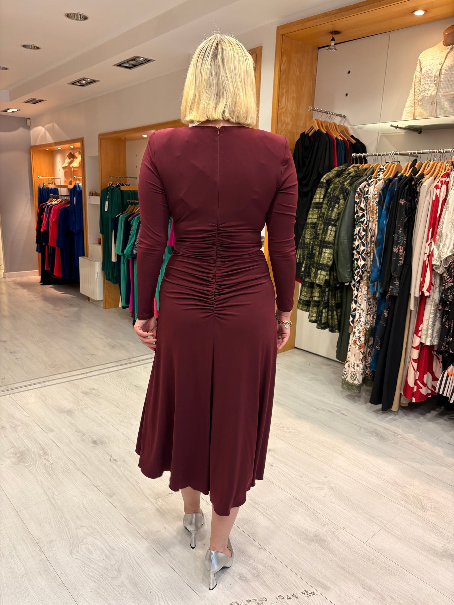Nissa Burgundy Keyhole Midi Dress
