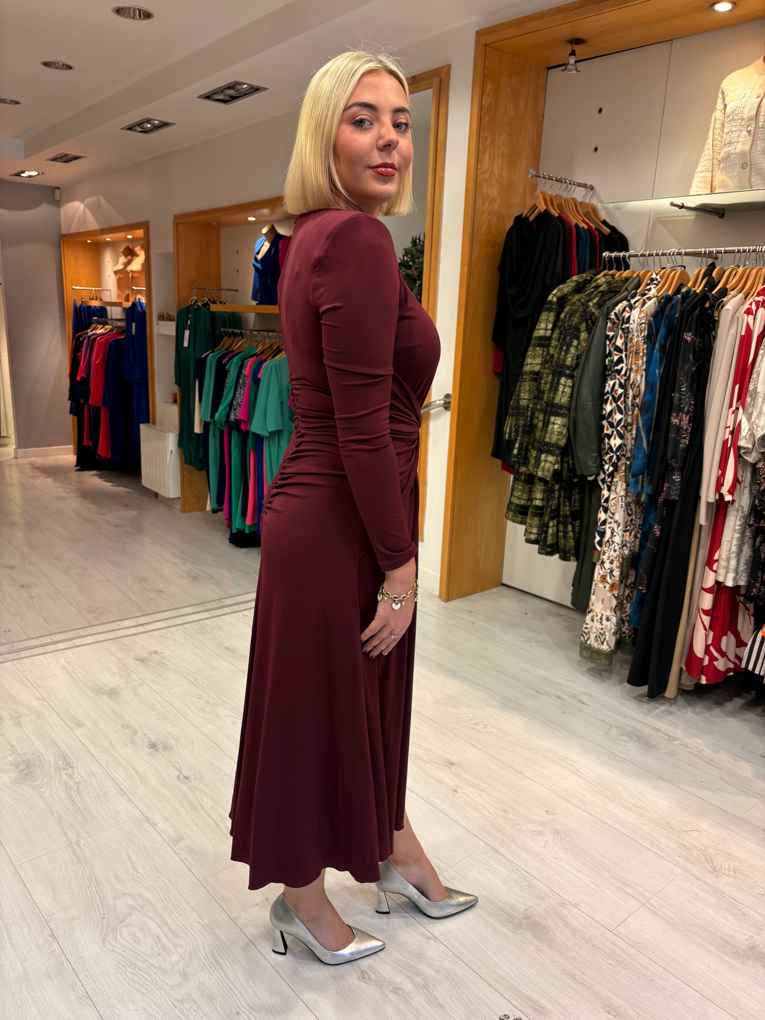 Nissa Burgundy Keyhole Midi Dress