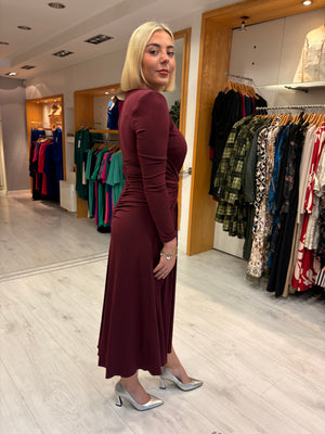 Nissa Burgundy Keyhole Midi Dress