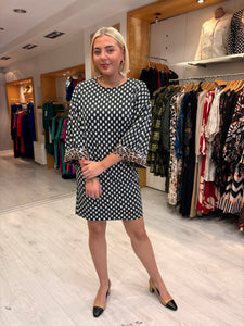K Design Black & White Print Dress with Animal Trim