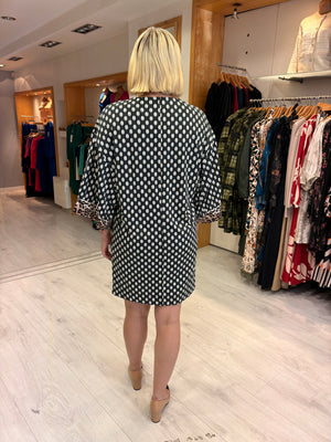 K Design Black & White Print Dress with Animal Trim