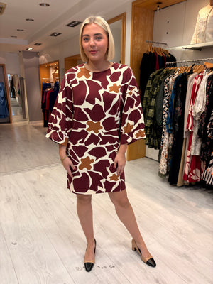 K Design Burgundy & Camel Print Shift Dress