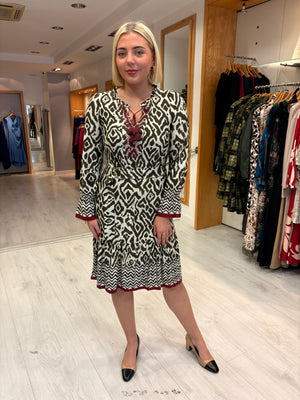 K Design Khaki & Burgundy Print Dress