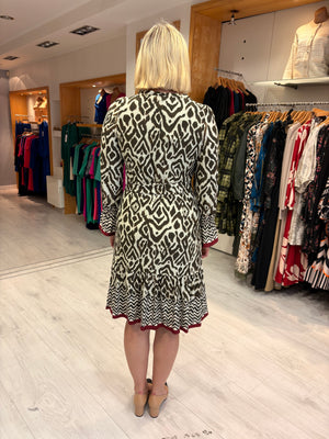 K Design Khaki & Burgundy Print Dress