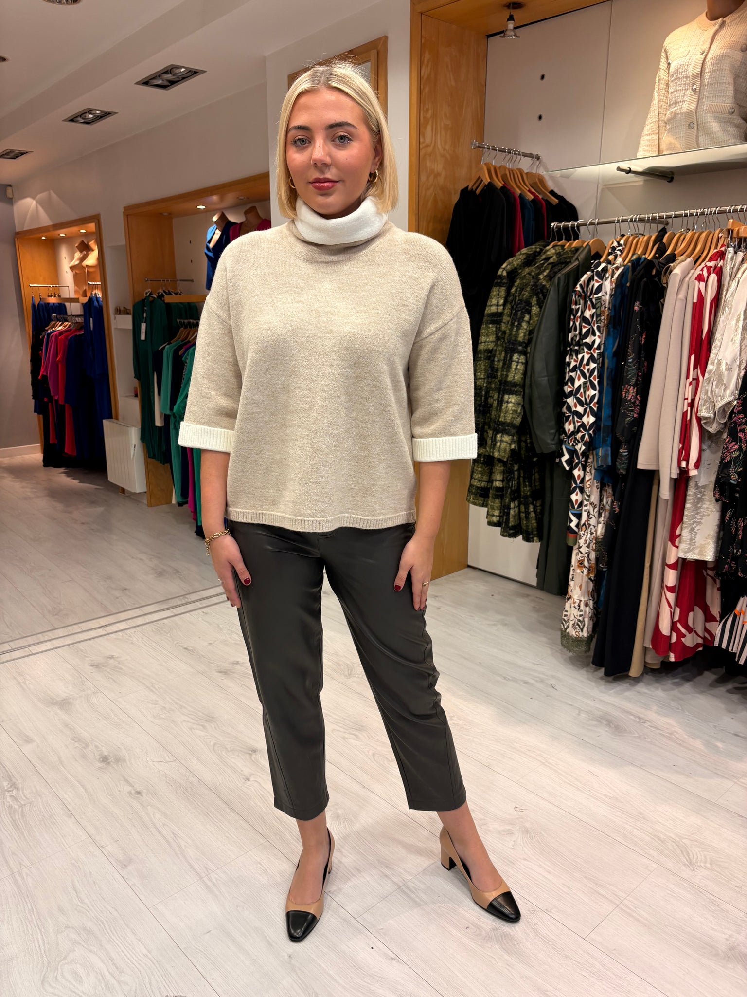 K Design Beige Turtleneck Knit
