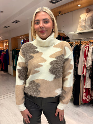 K Design Cream & Taupe Abstract Knit Jumper