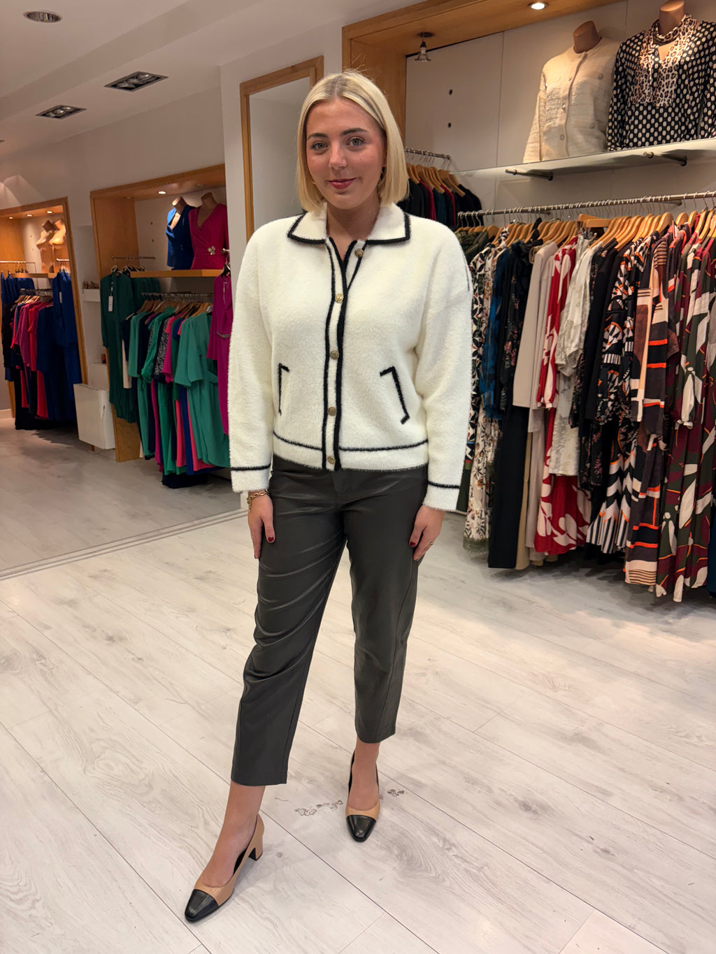 K Design Cream Contrast Trim Cardigan Jacket