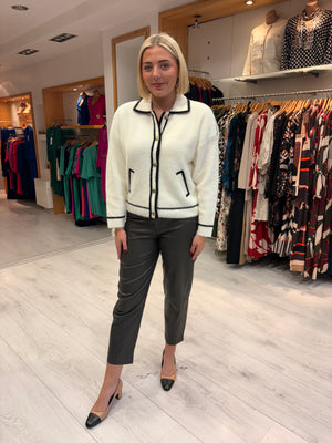 K Design Cream Contrast Trim Cardigan Jacket