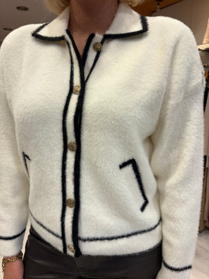 K Design Cream Contrast Trim Cardigan Jacket