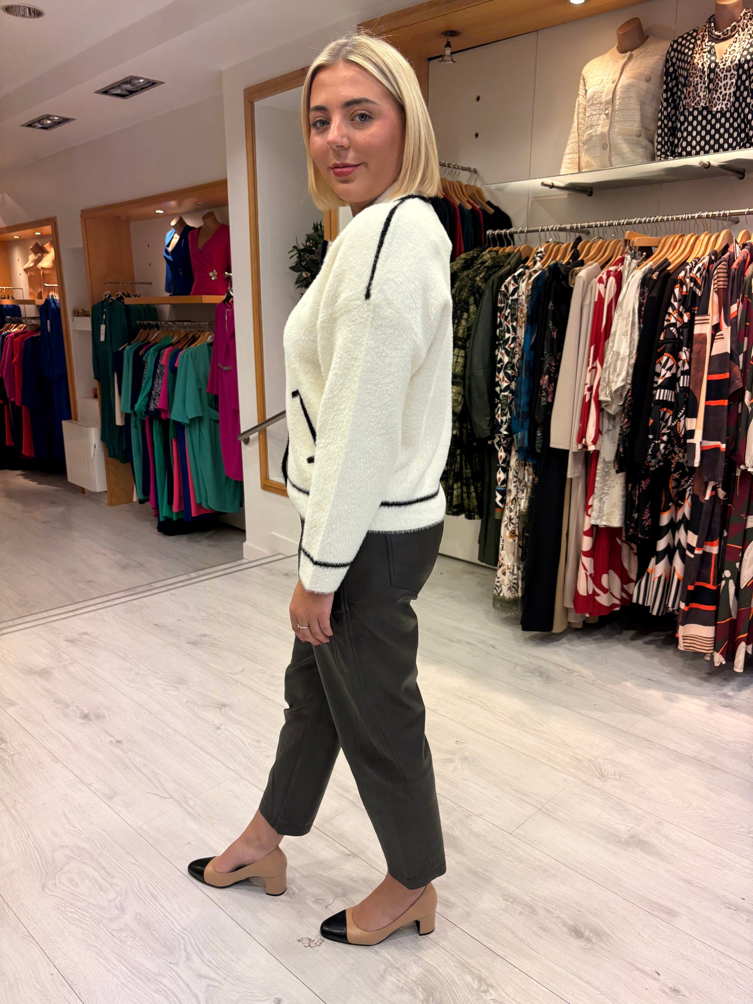K Design Cream Contrast Trim Cardigan Jacket