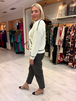 K Design Cream Contrast Trim Cardigan Jacket