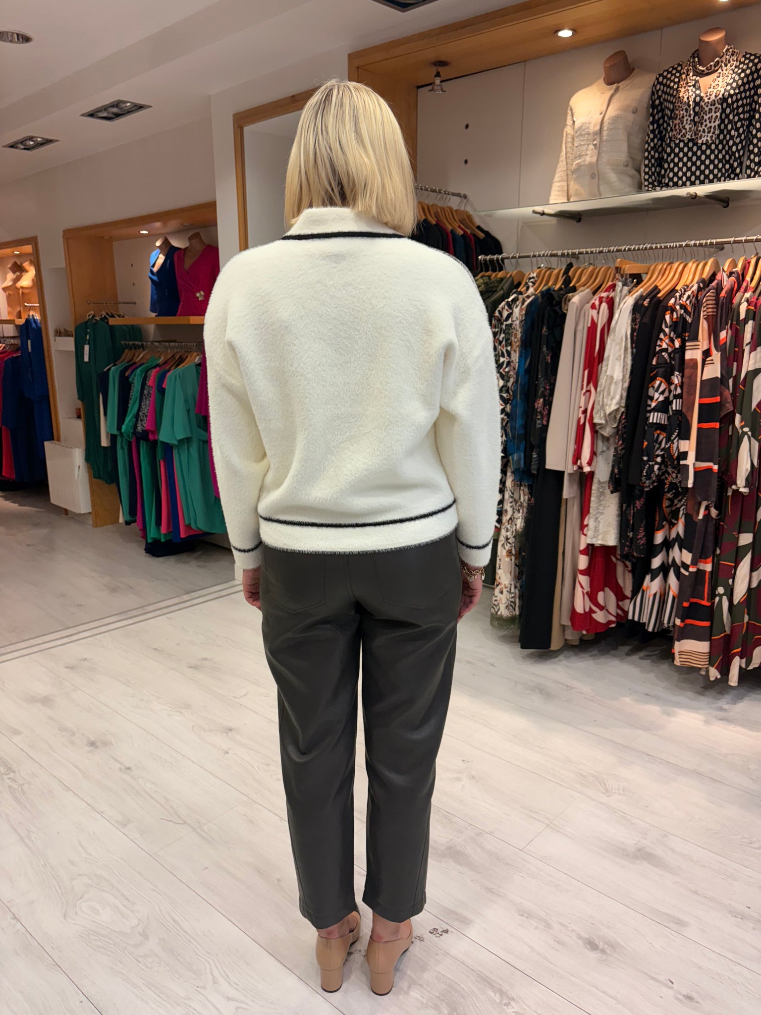 K Design Cream Contrast Trim Cardigan Jacket