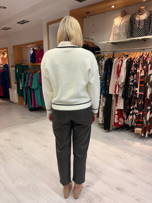 K Design Cream Contrast Trim Cardigan Jacket