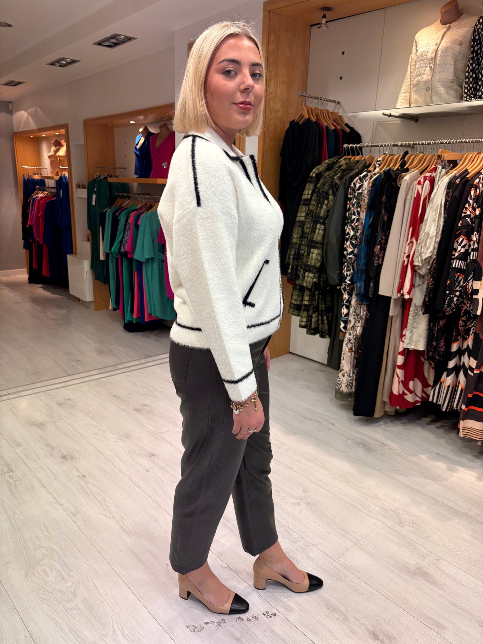 K Design Cream Contrast Trim Cardigan Jacket