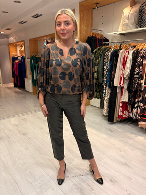 K Design Camel & Black Geometric Print Blouse
