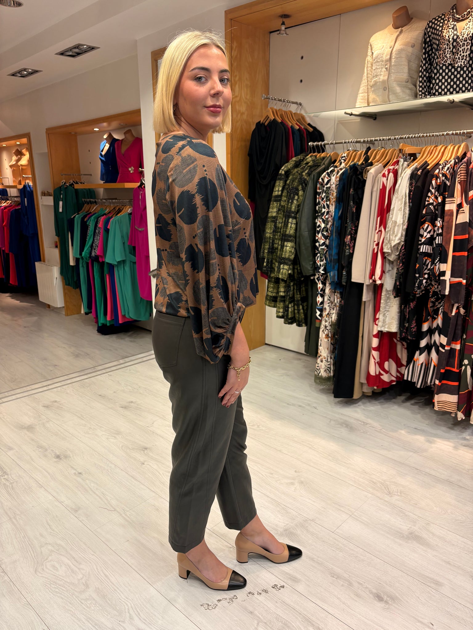 K Design Camel & Black Geometric Print Blouse