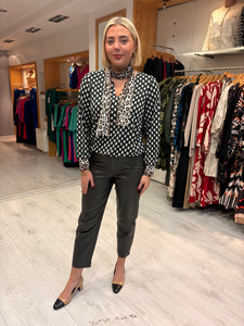 K Design Black & White Print Blouse with Animal Print Accents