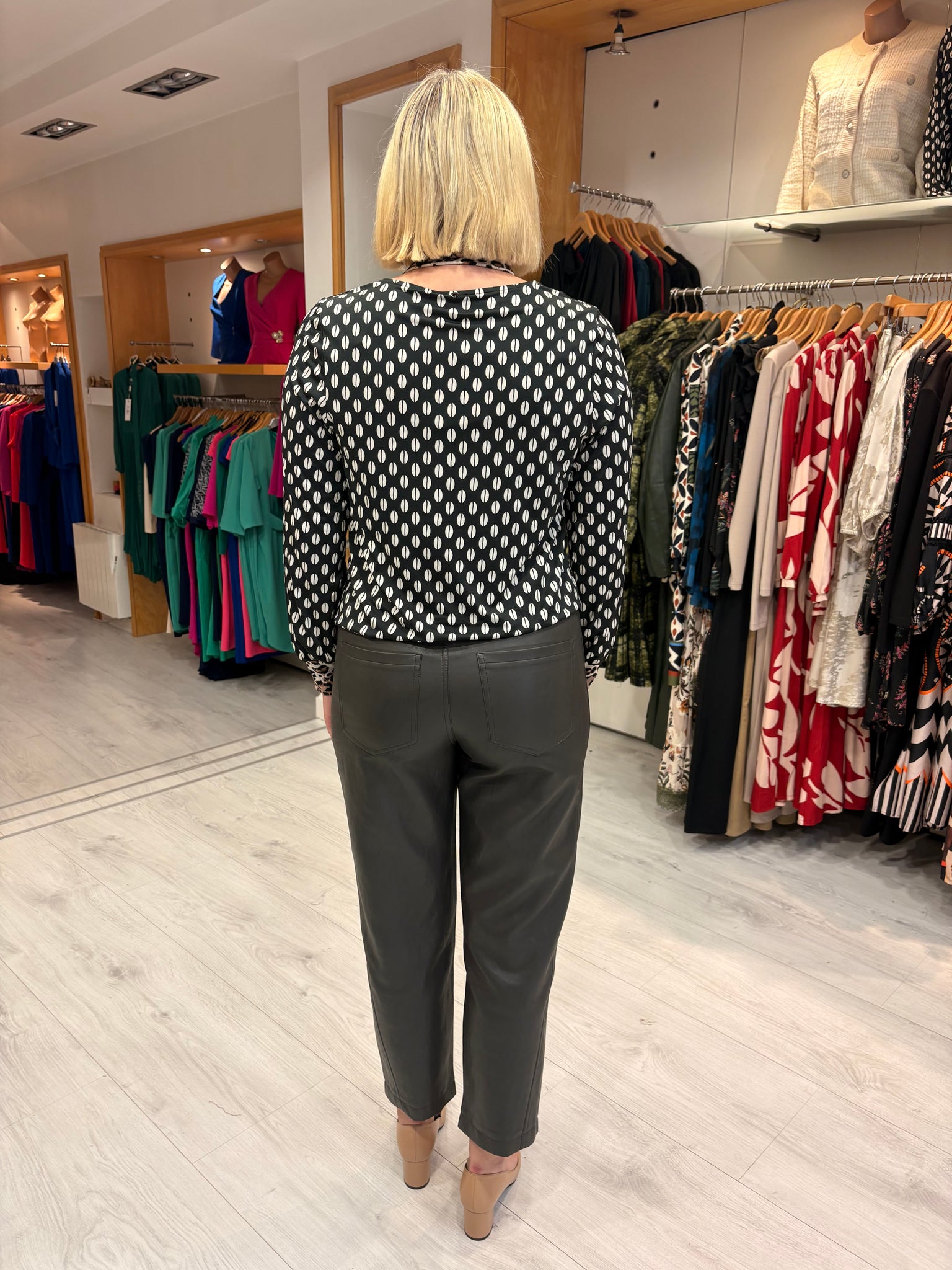K Design Black & White Print Blouse with Animal Print Accents