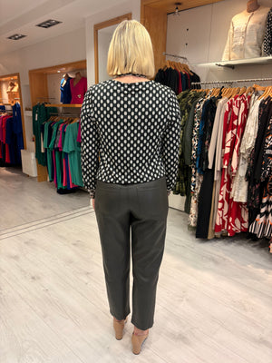 K Design Black & White Print Blouse with Animal Print Accents