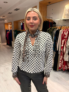 K Design White & Black Print Blouse with Animal Print Accents