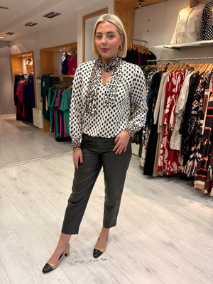 K Design White & Black Print Blouse with Animal Print Accents