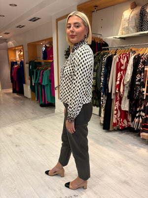 K Design White & Black Print Blouse with Animal Print Accents