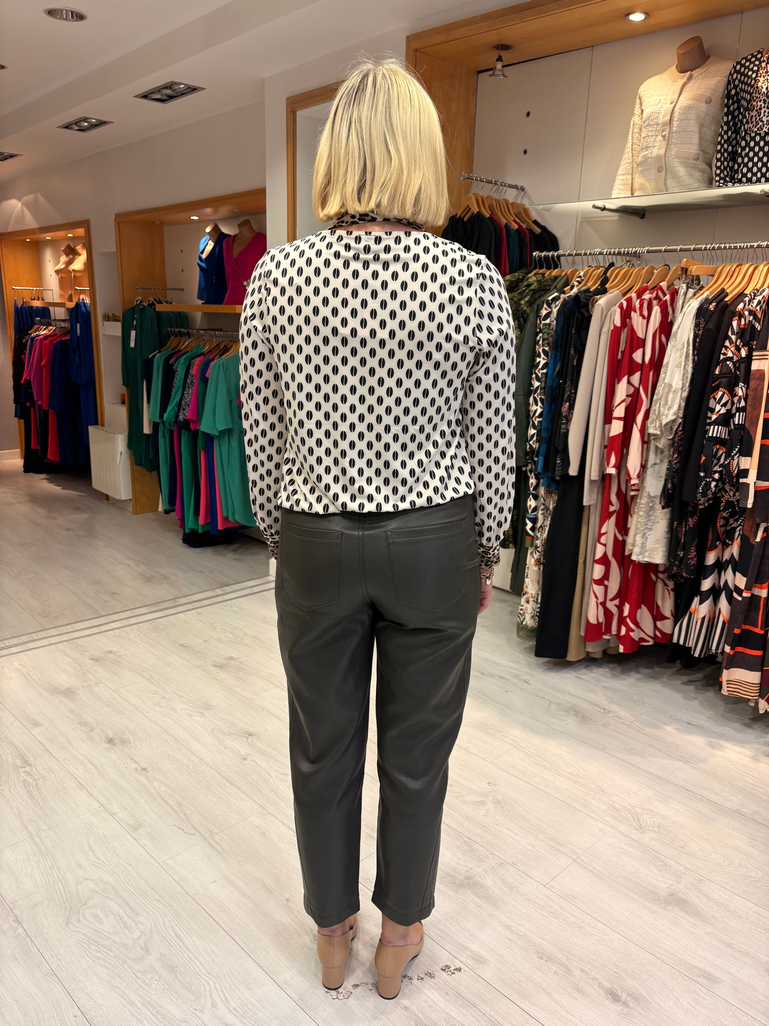 K Design White & Black Print Blouse with Animal Print Accents
