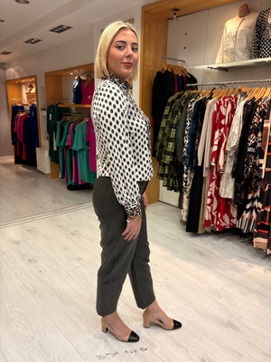 K Design White & Black Print Blouse with Animal Print Accents
