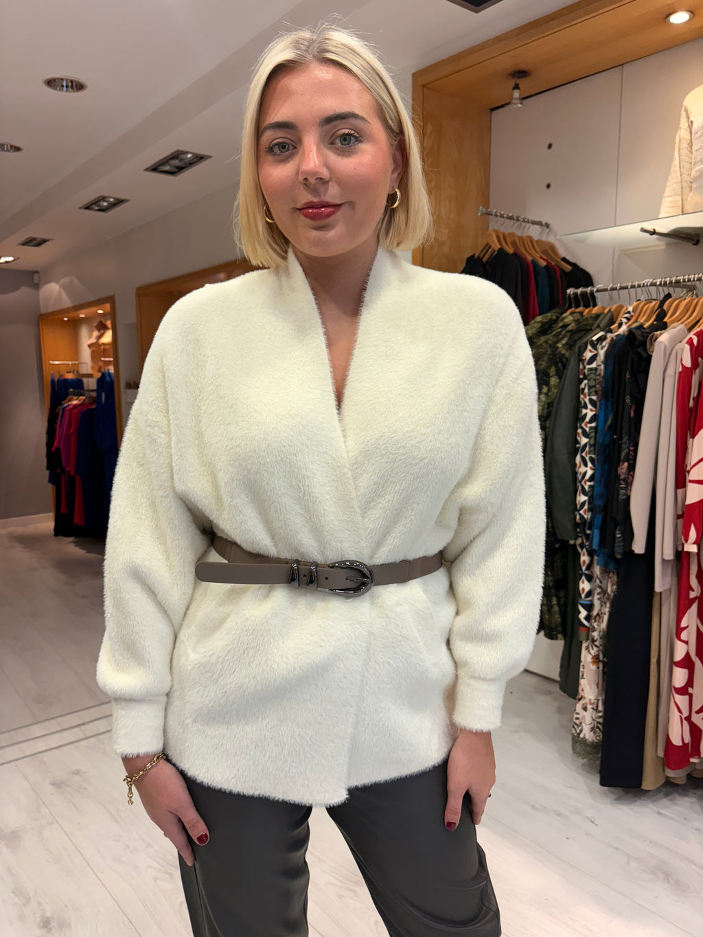K Design Cream Open-Front Cardigan Jacket