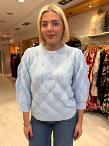 Smashed Lemon Soft Blue Textured Knit Sweater