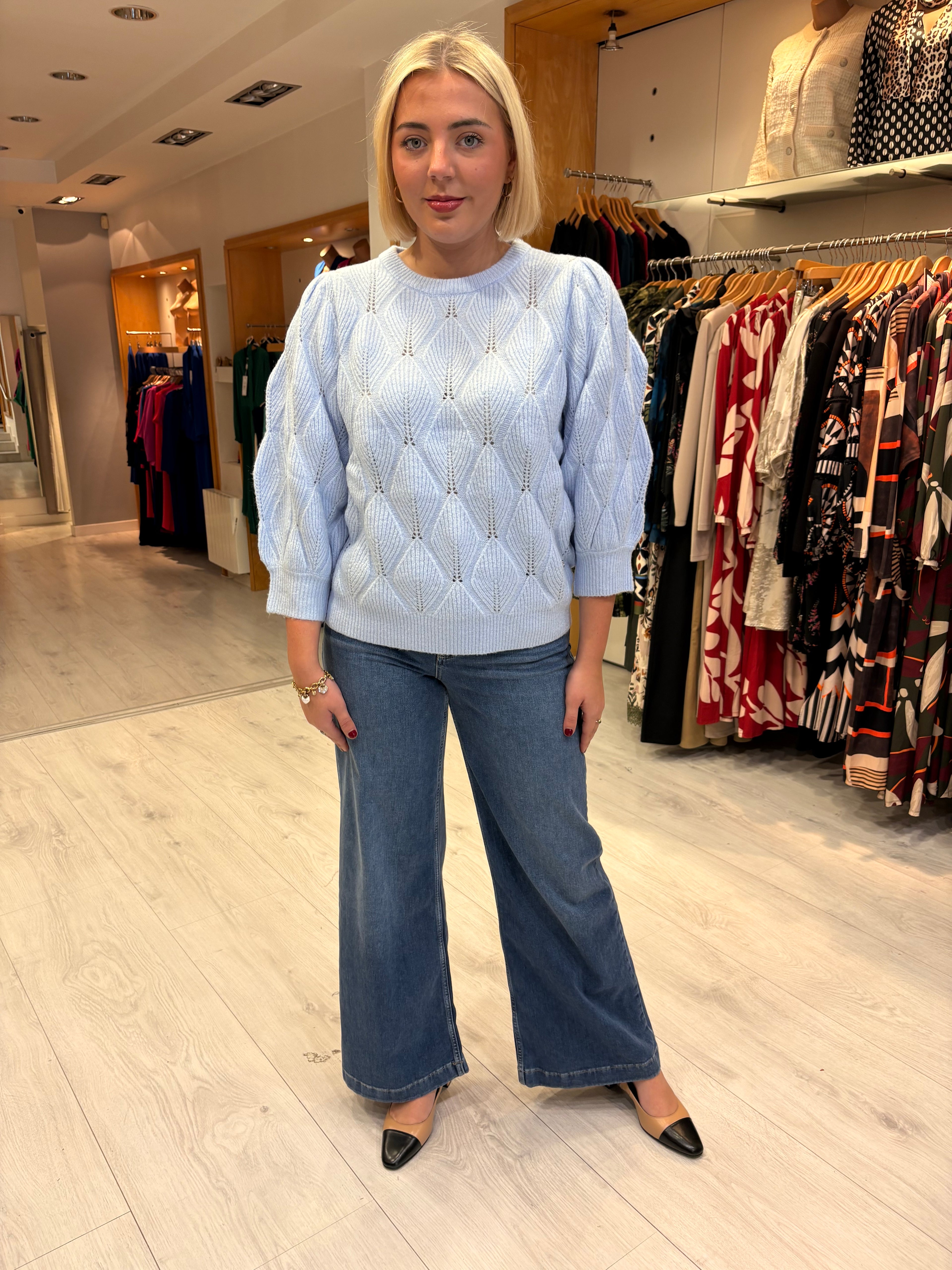 Smashed Lemon Soft Blue Textured Knit Sweater