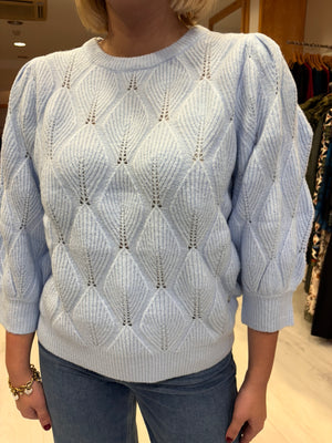 Smashed Lemon Soft Blue Textured Knit Sweater