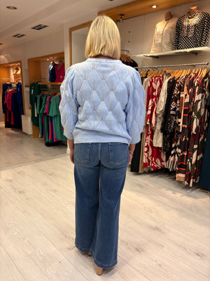 Smashed Lemon Soft Blue Textured Knit Sweater