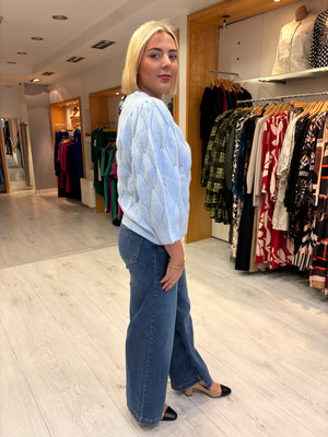Smashed Lemon Soft Blue Textured Knit Sweater