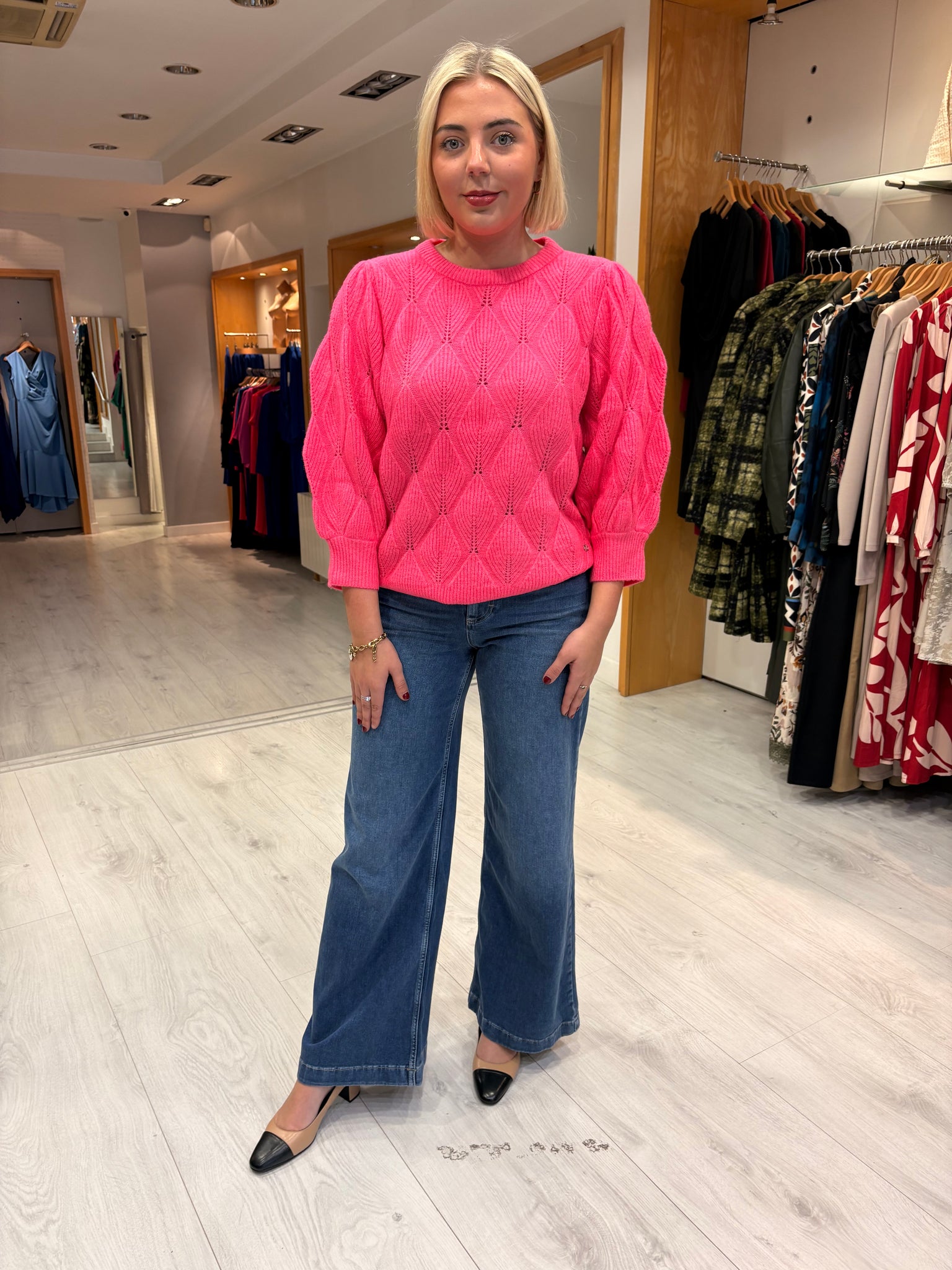 Smashed Lemon Pink  Textured Knit Sweater