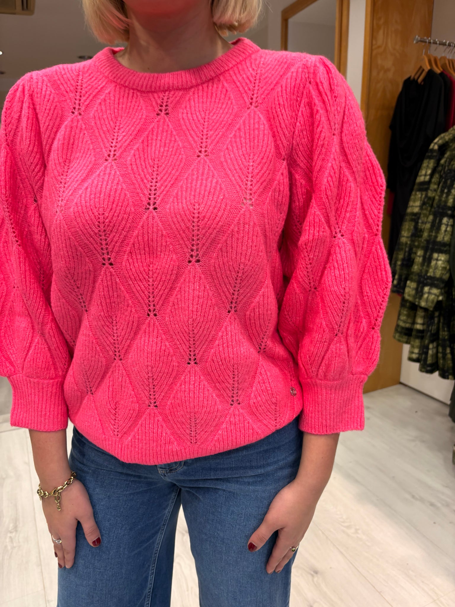 Smashed Lemon Pink  Textured Knit Sweater